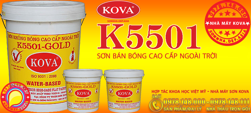 KOVA K5501 GOLD - Sơn bán bóng ngoài trời chính hãng KOVA