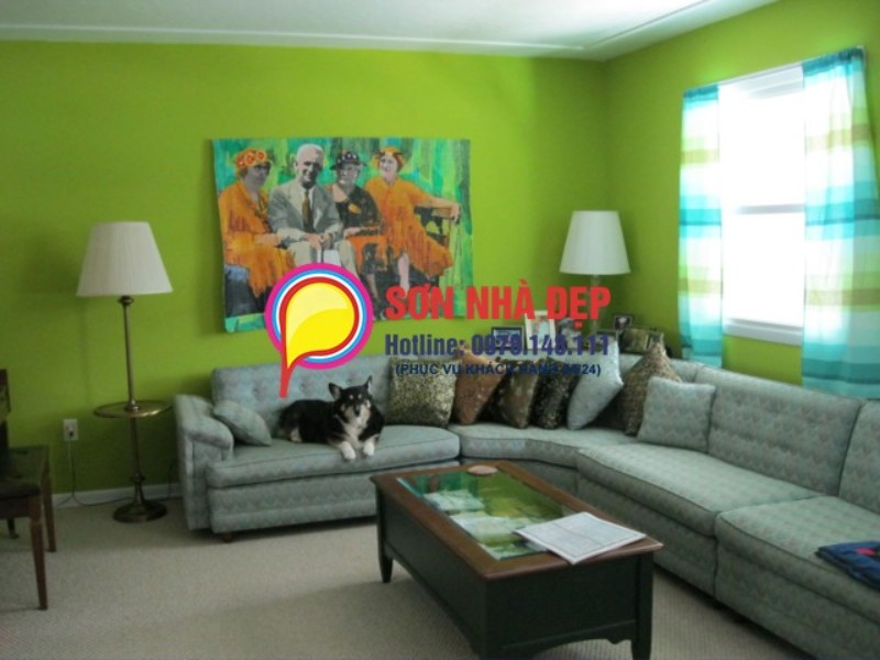 mẫu sơn phòng khách màu xanh lá cây đẹp nhất 25