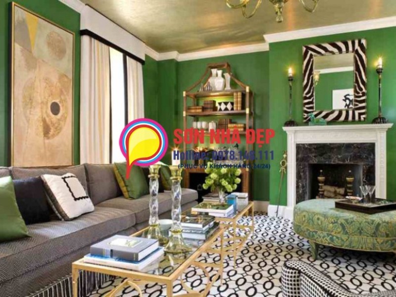 mẫu sơn phòng khách màu xanh lá cây đẹp nhất 30