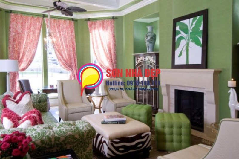 mẫu sơn phòng khách màu xanh lá cây đẹp nhất 34