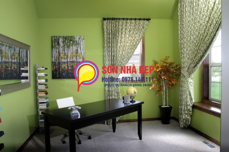 mẫu sơn phòng khách màu xanh lá cây đẹp nhất 50