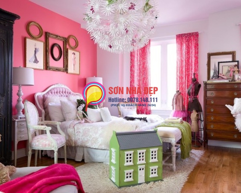 sơn phòng khách màu hồng đẹp lãng mạn 1