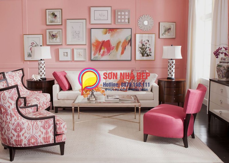 sơn phòng khách màu hồng đẹp lãng mạn 11