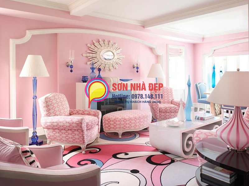 sơn phòng khách màu hồng đẹp lãng mạn 14