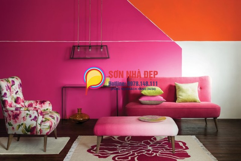 sơn phòng khách màu hồng đẹp lãng mạn 17