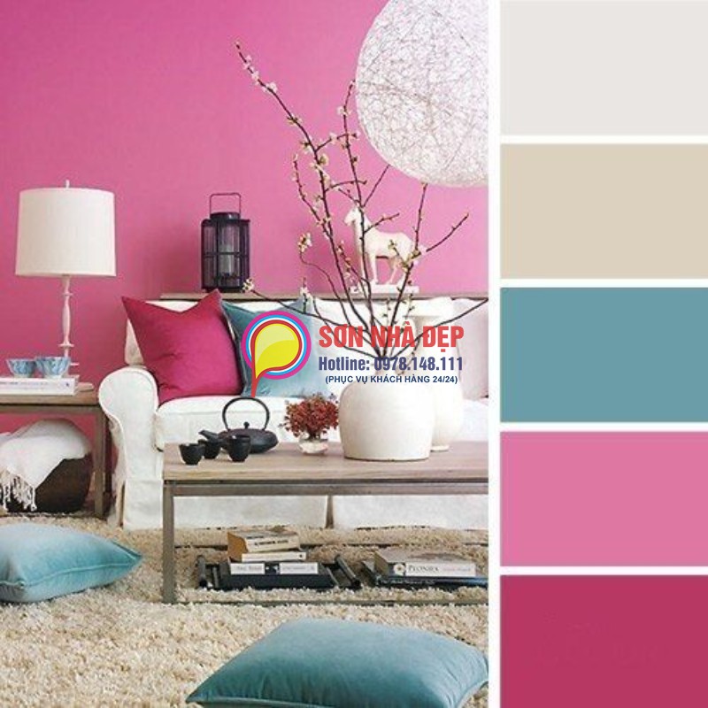 sơn phòng khách màu hồng đẹp lãng mạn 3