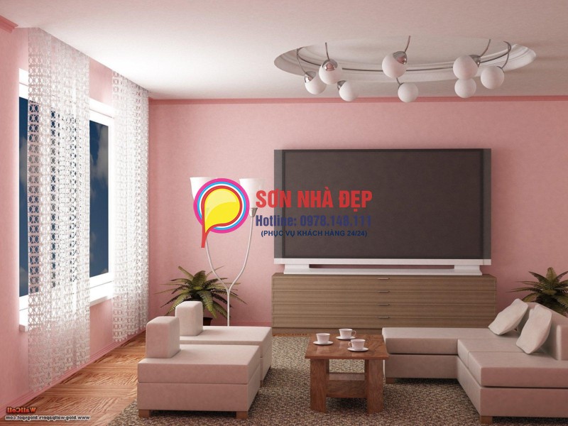 sơn phòng khách màu hồng đẹp lãng mạn 8