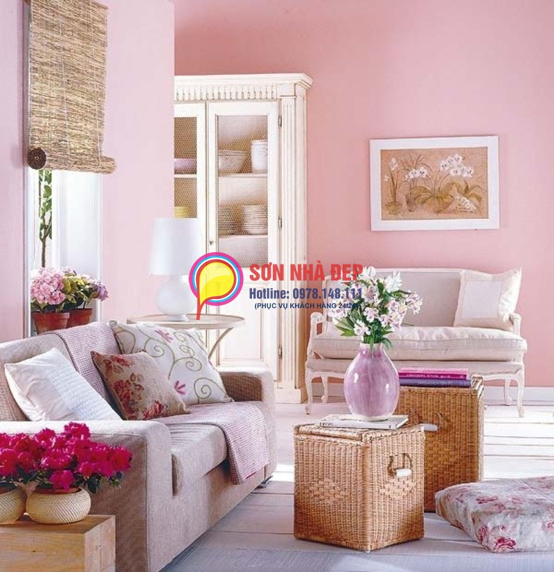 sơn phòng khách màu hồng đẹp lãng mạn 9