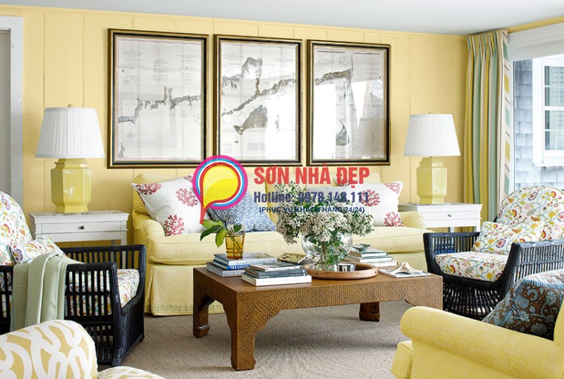 sơn phòng khách màu vàng nhạt đẹp hay màu xanh nhạt đẹp 2