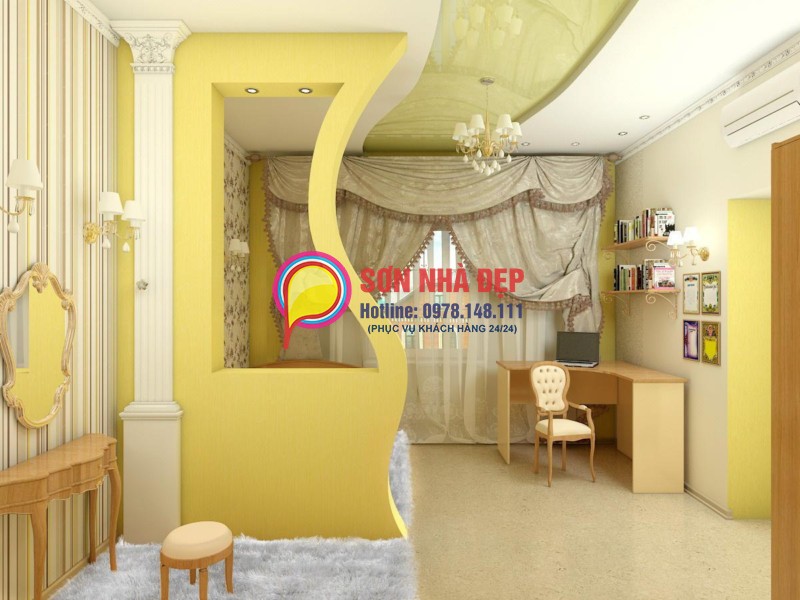 sơn phòng khách màu vàng nhạt đẹp hay màu xanh nhạt đẹp 26
