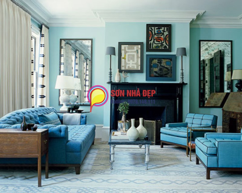 sơn phòng khách màu xanh ngọc 5 cực đẹp