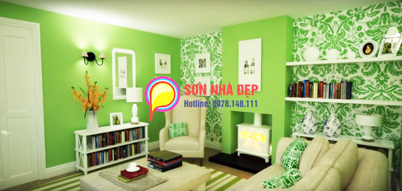 Thiết kế màu sơn phòng khách mầu xanh lá pastel  nhạt